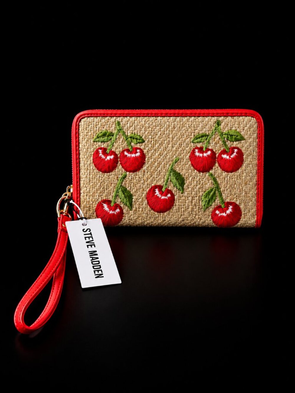 STEVE MADDEN Cherry Straw Zip Around Wallet Wristlet NWT Summer